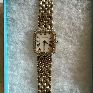 Tiffany & Co Vintage 14k Yellow Gold, Diamond, And Sapphire Watch